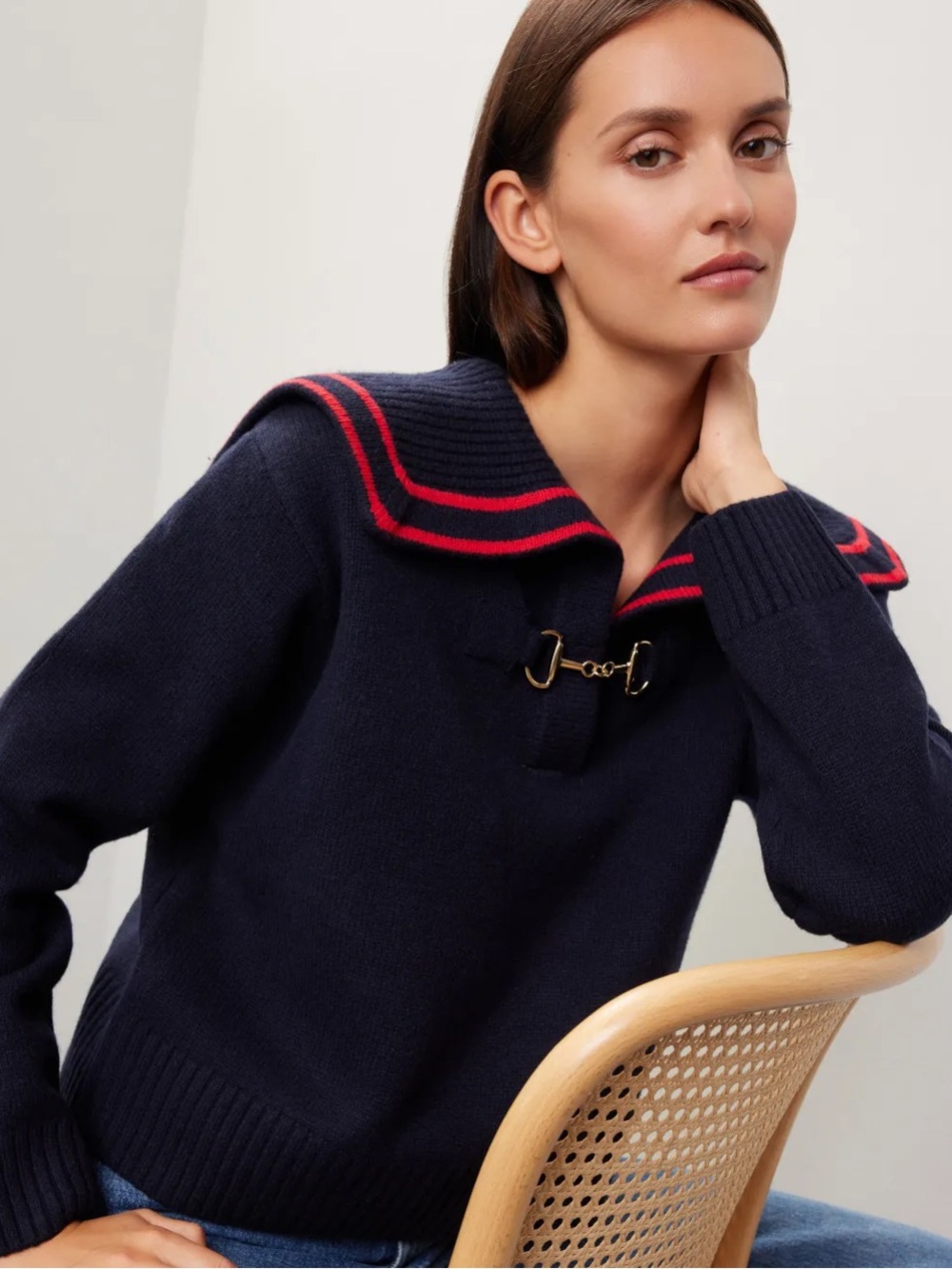 Sandro Williams Sailor Navy Sweater with horsebit equestrian Large 3